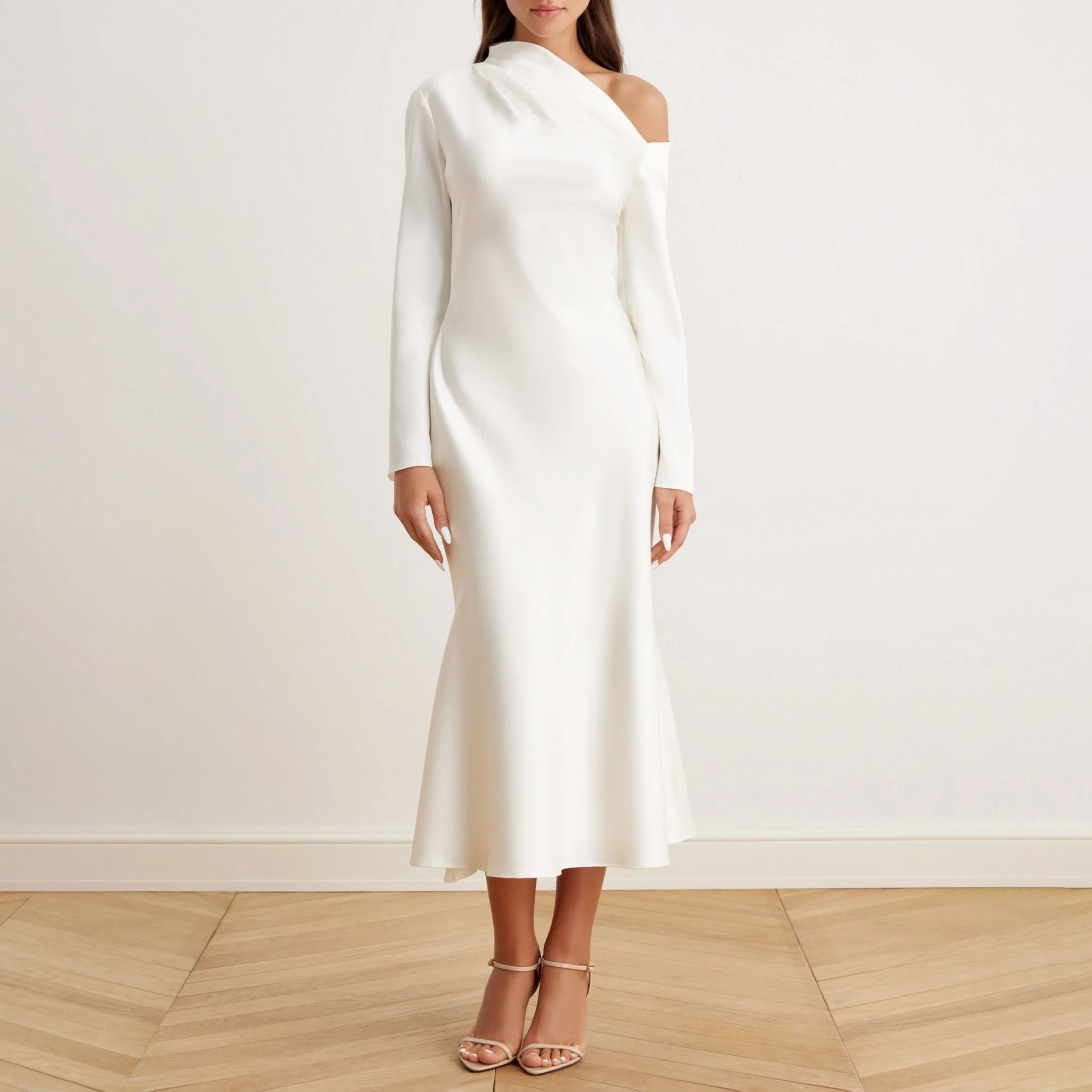 Bare Shoulder Satin Midi Dress - Image 3