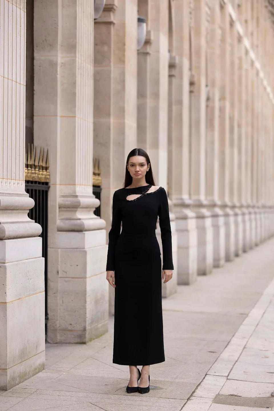Black Asymmetric Cut-Out Crepe Dress
