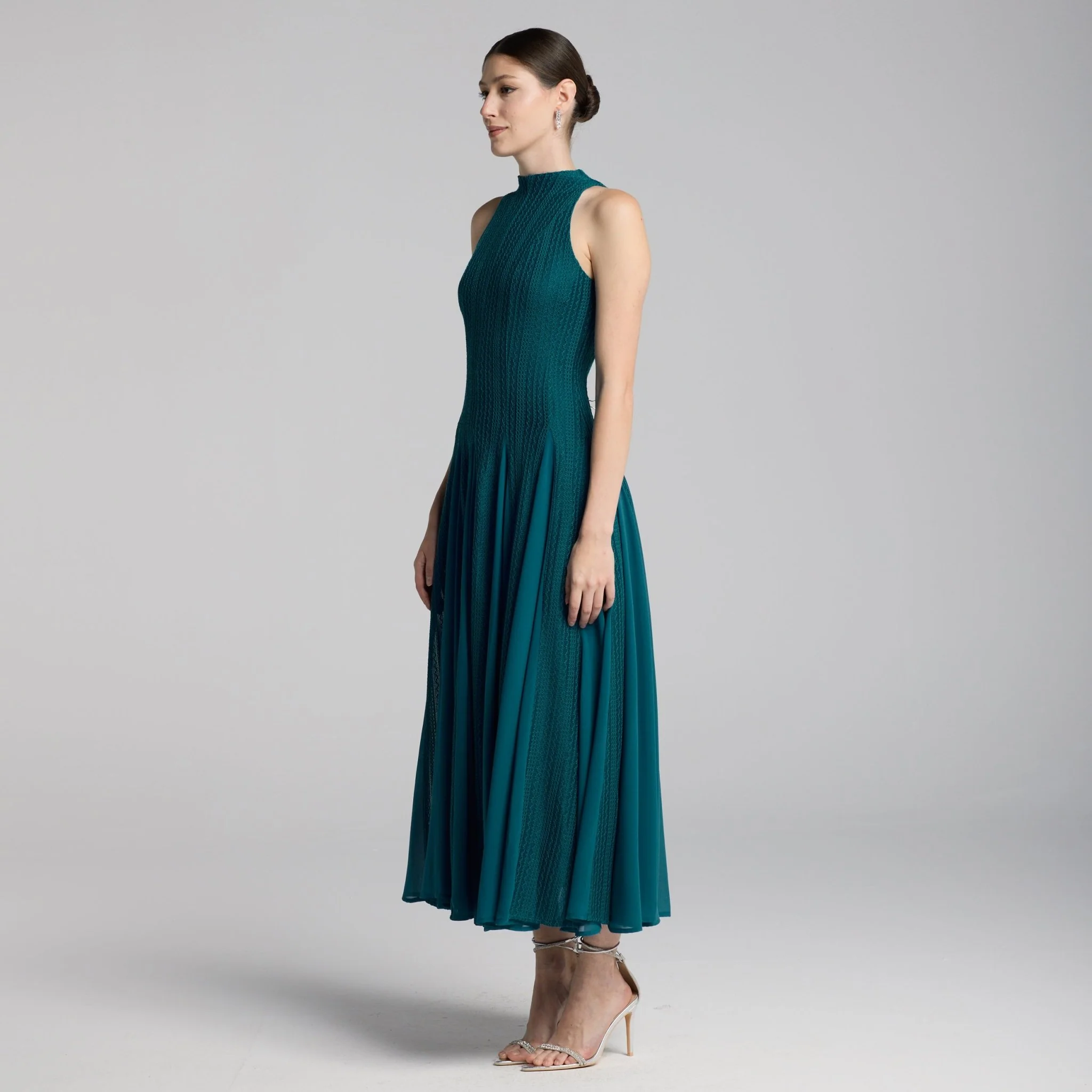 Blue Sleeveless Godet Maxi Dress - Image 3
