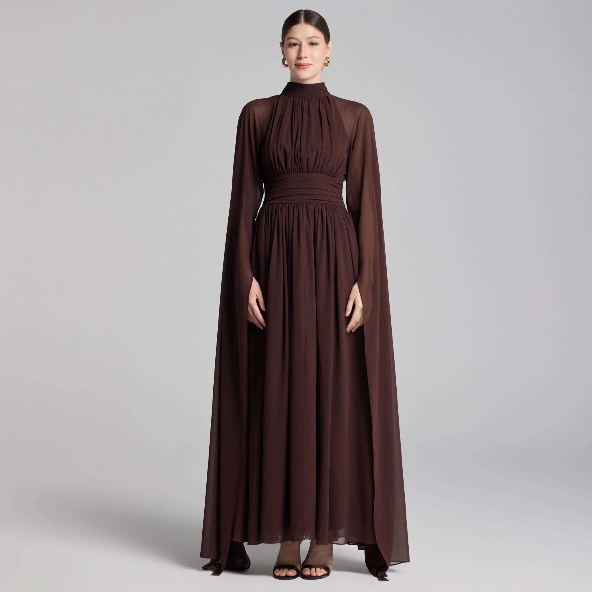 Chiffon High Neck Draped Maxi Dress