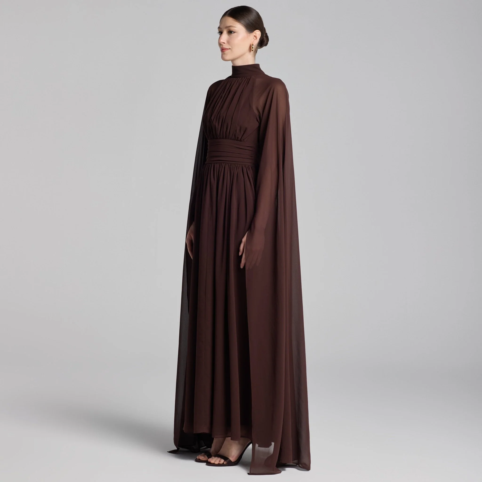 Chiffon High Neck Draped Maxi Dress - Image 2
