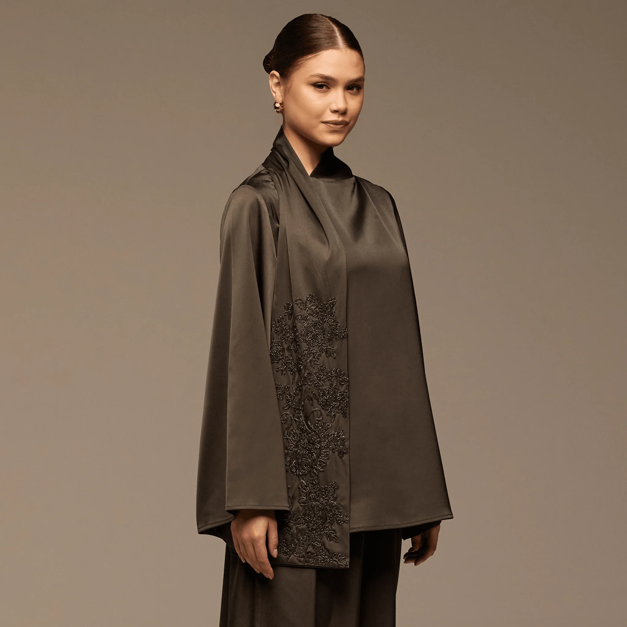 Brown Loose Fit Long Sleeve Satin Blouse - Image 3