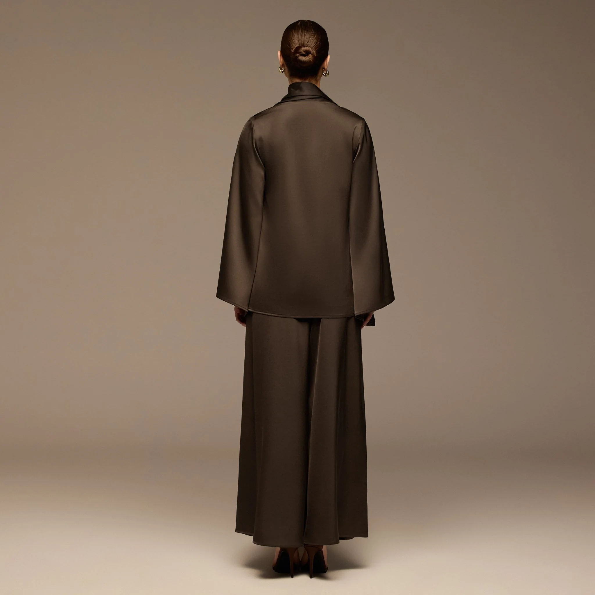 Brown Wide Leg Satin Pants - Image 5