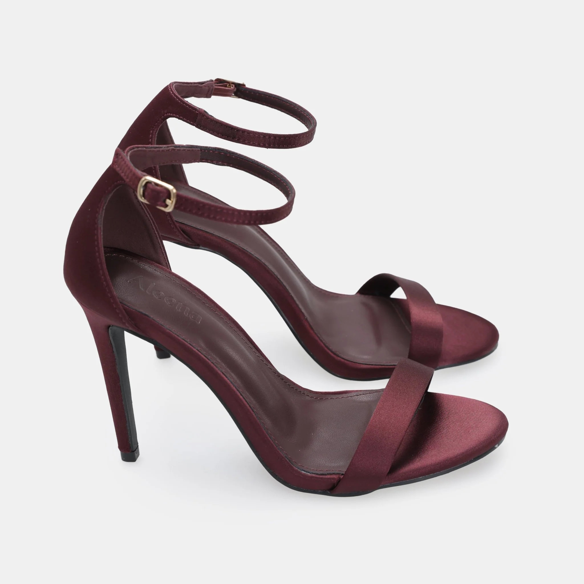 Burgundy Satin High Heel Sandals - Image 5