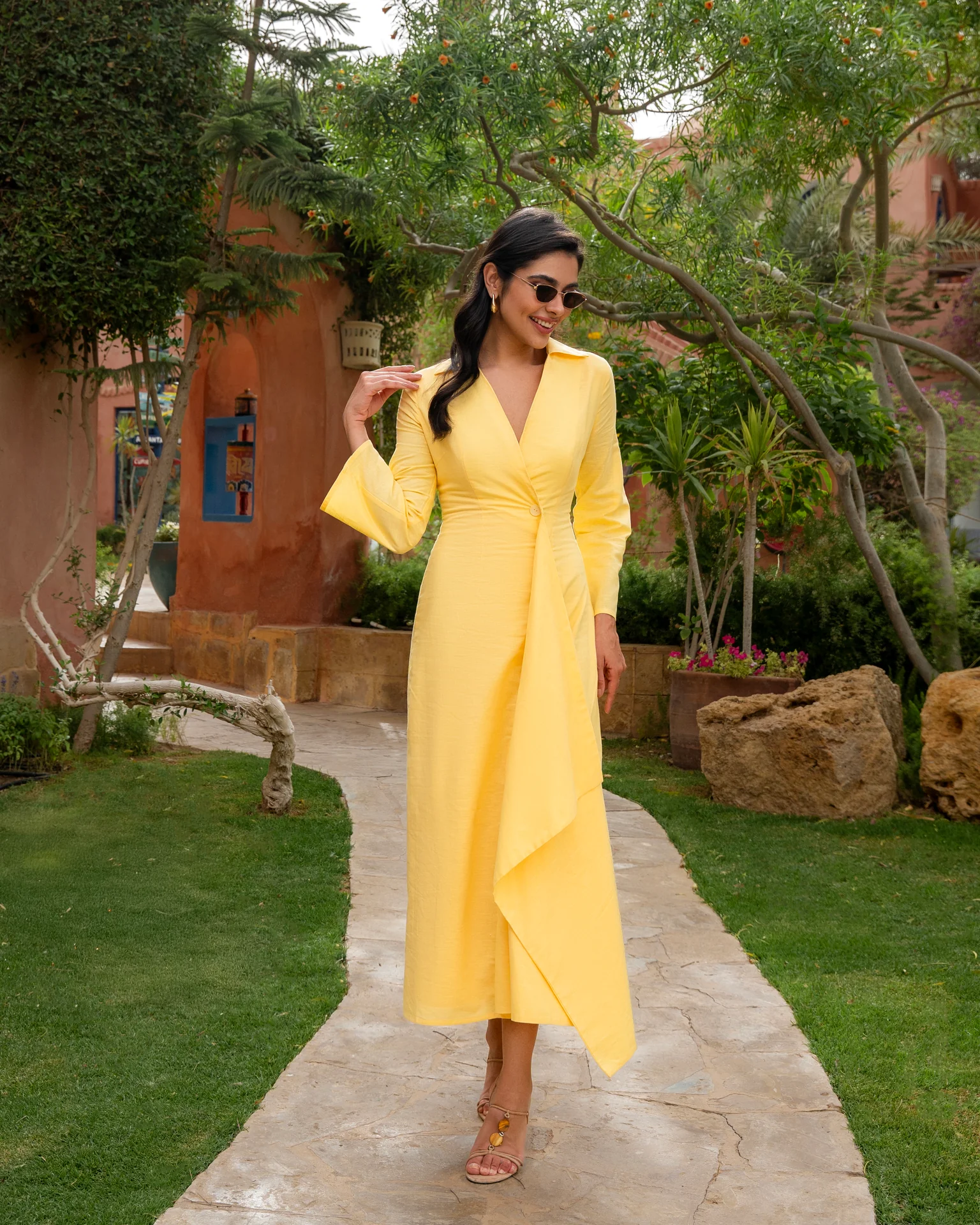 Buttoned Wrap Linen Shirt Dress