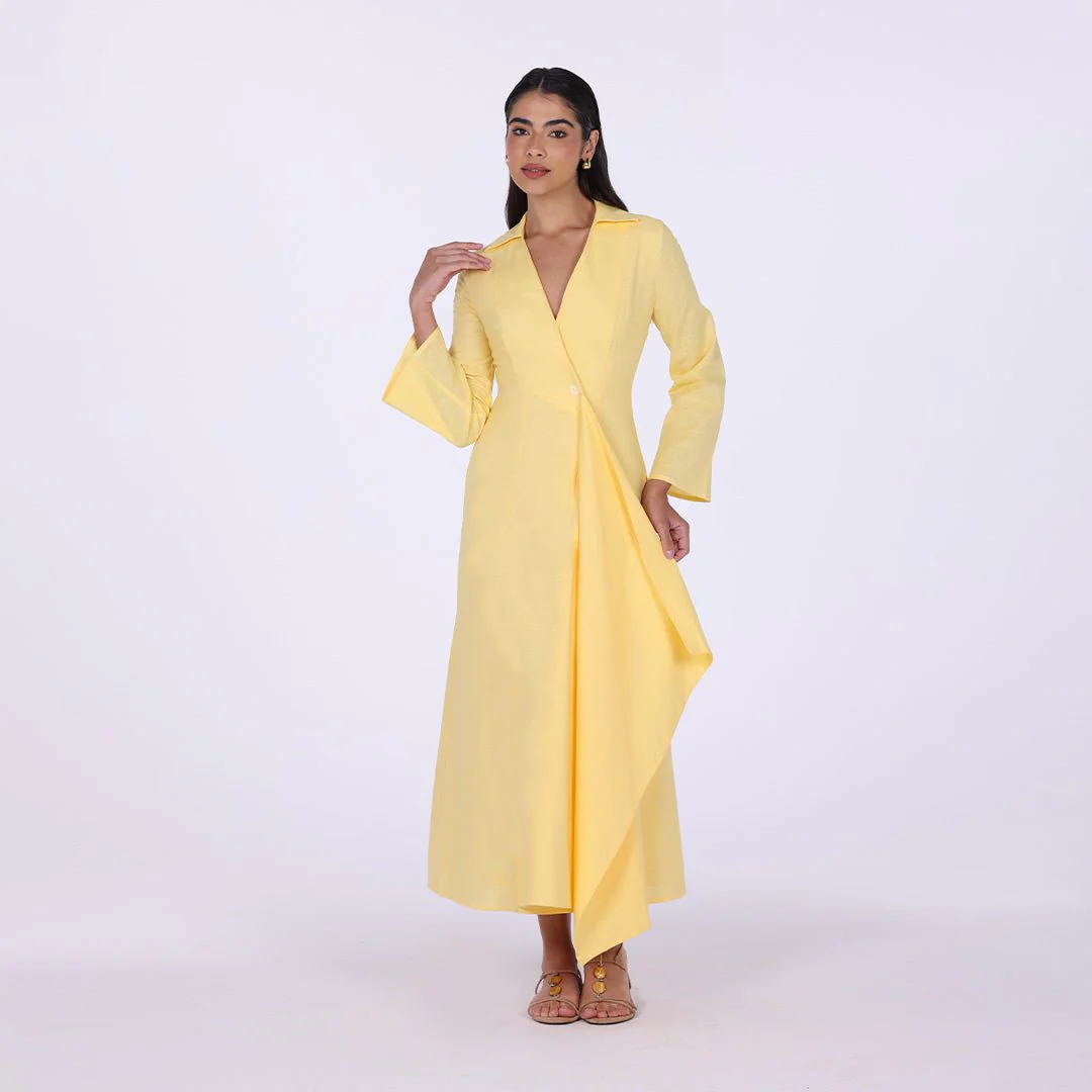 Buttoned Wrap Linen Shirt Dress - Image 2