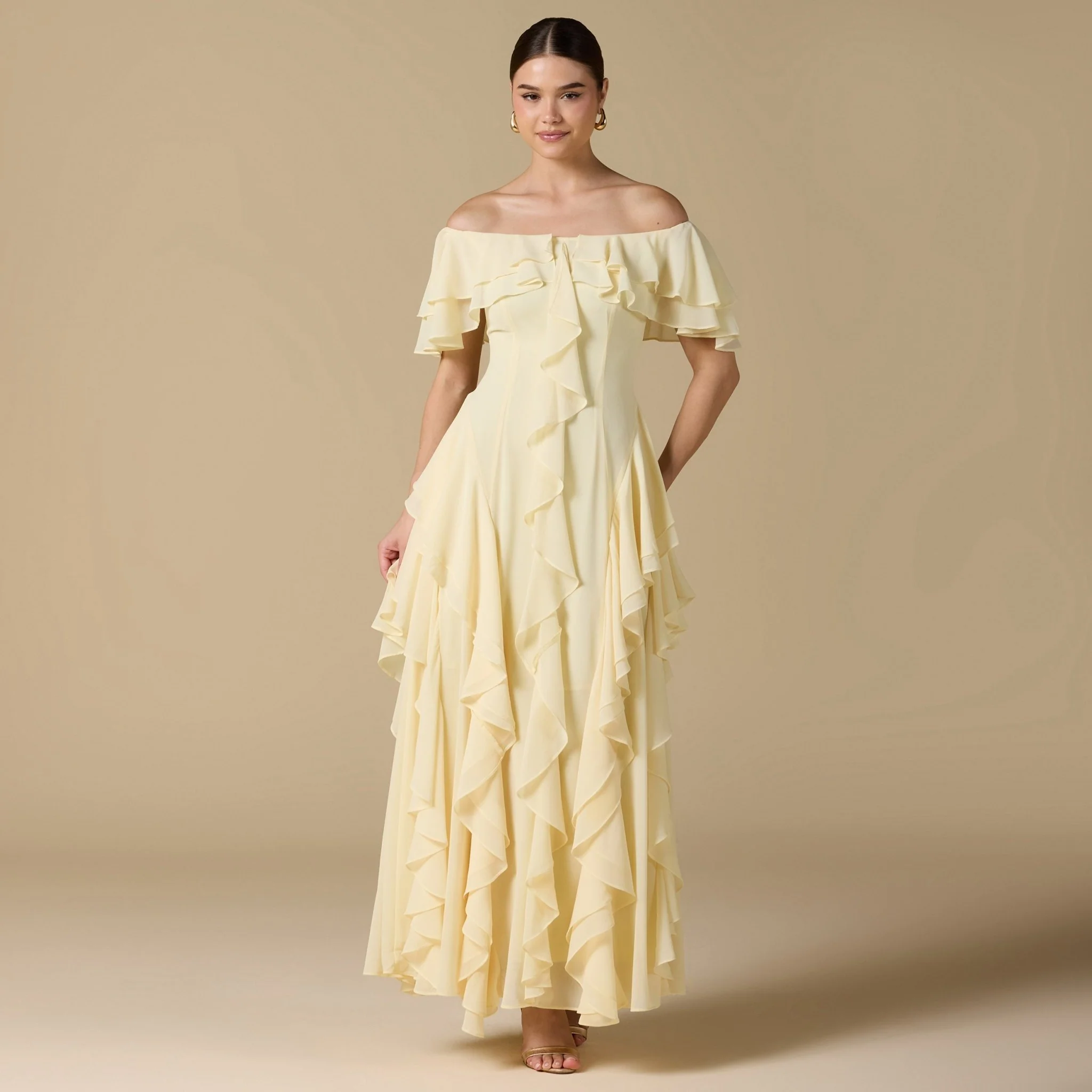 Chiffon Off Shoulder Maxi Dress With Ruffles - Image 2