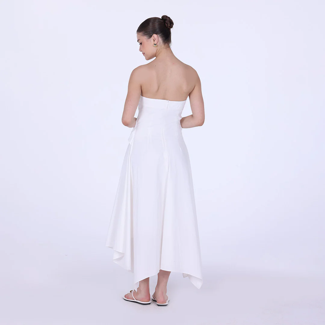 Cotton Poplin One-Shoulder Wrapped Midi Dress - Image 8
