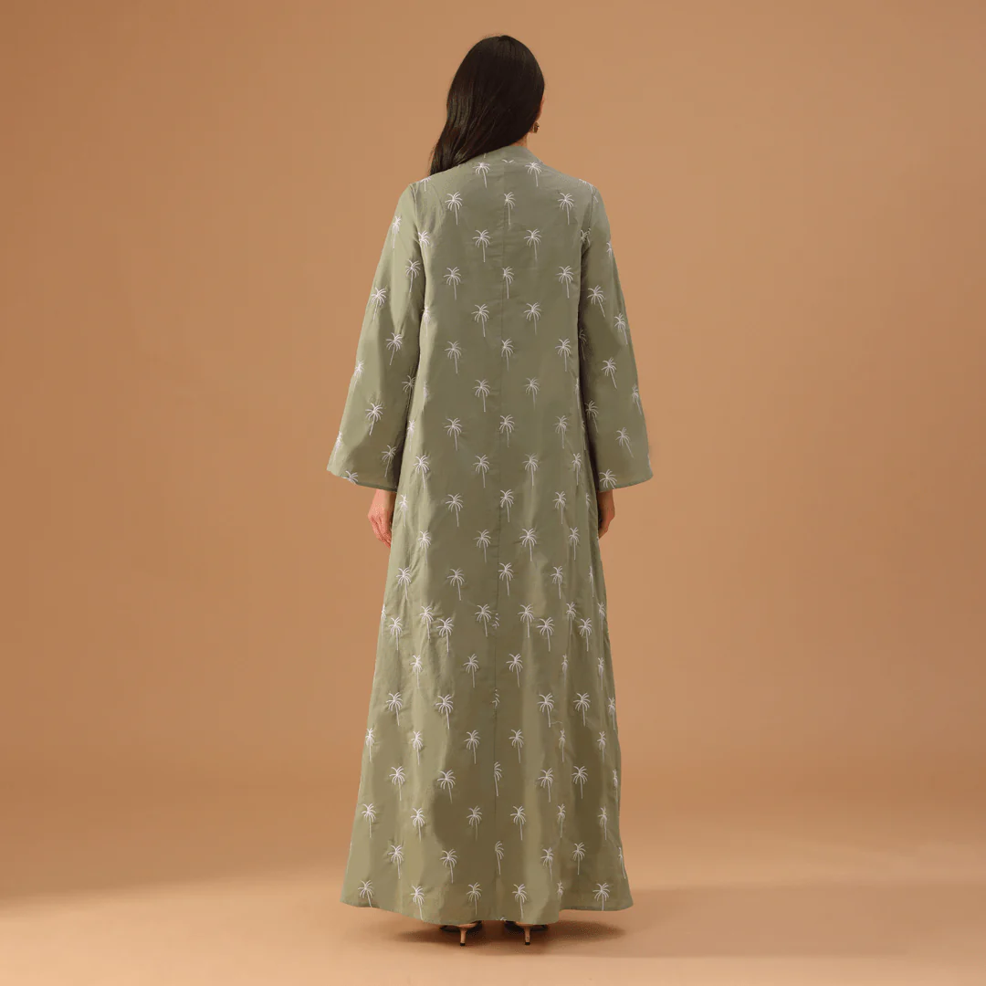 Green Fully Embroidered Long Sleeve Kaftan - Image 4