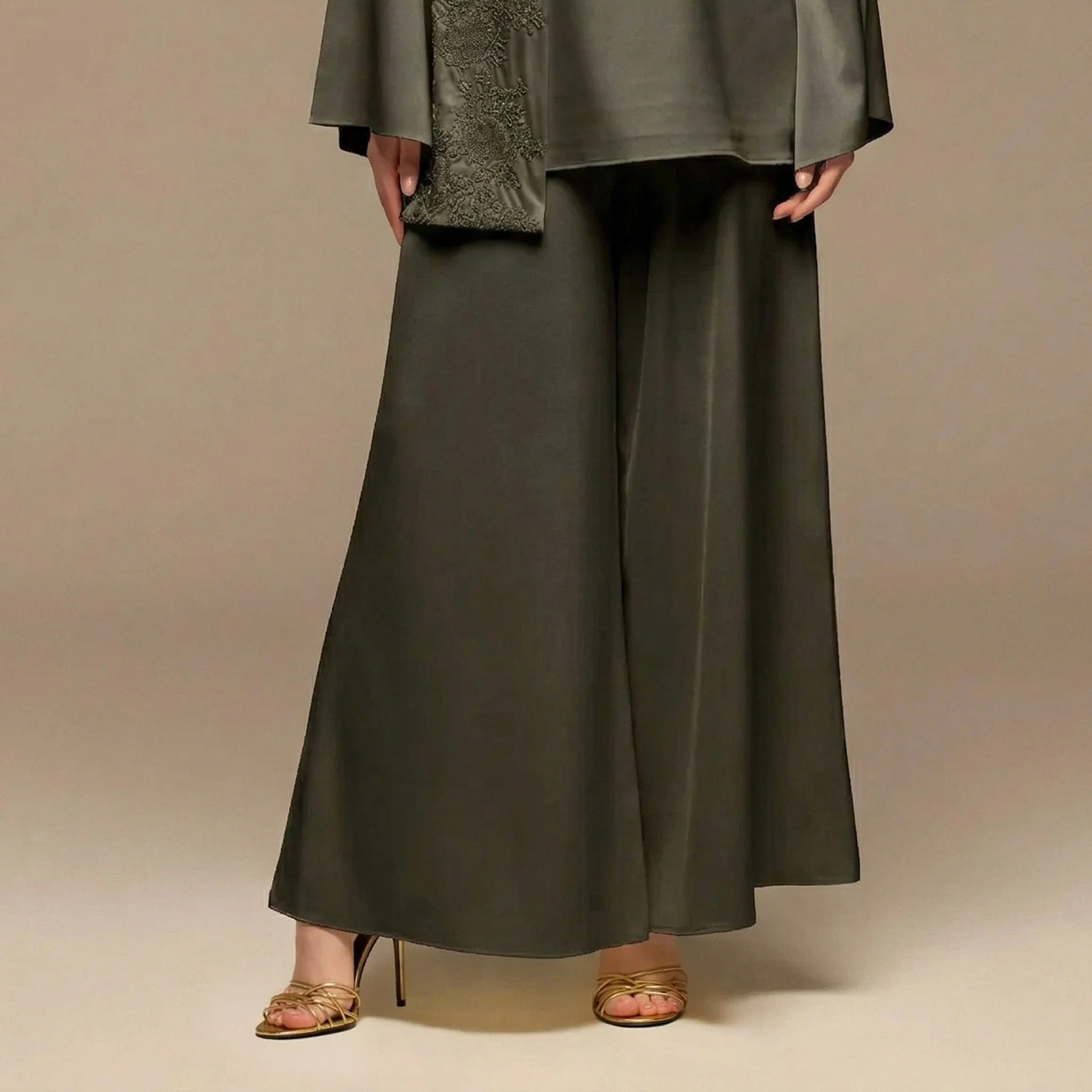 Green Wide Leg Satin Pants