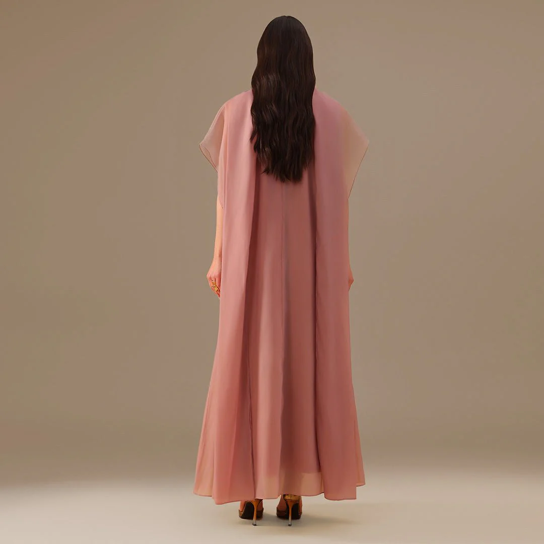 Muted Clay Halter Neckline Maxi Dress With Cape with scarf - Image 4
