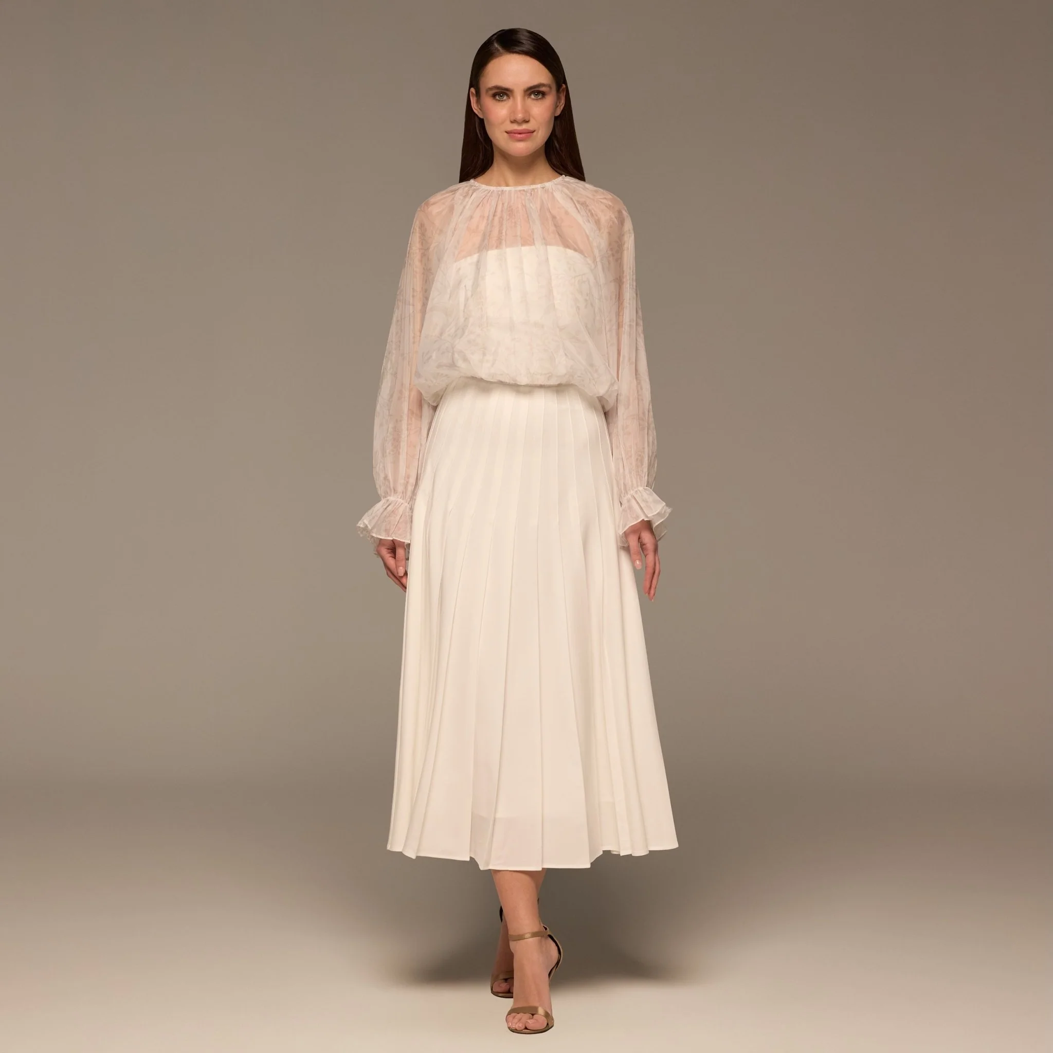 Ivory Pleated A Line Midi Skirt - Image 2