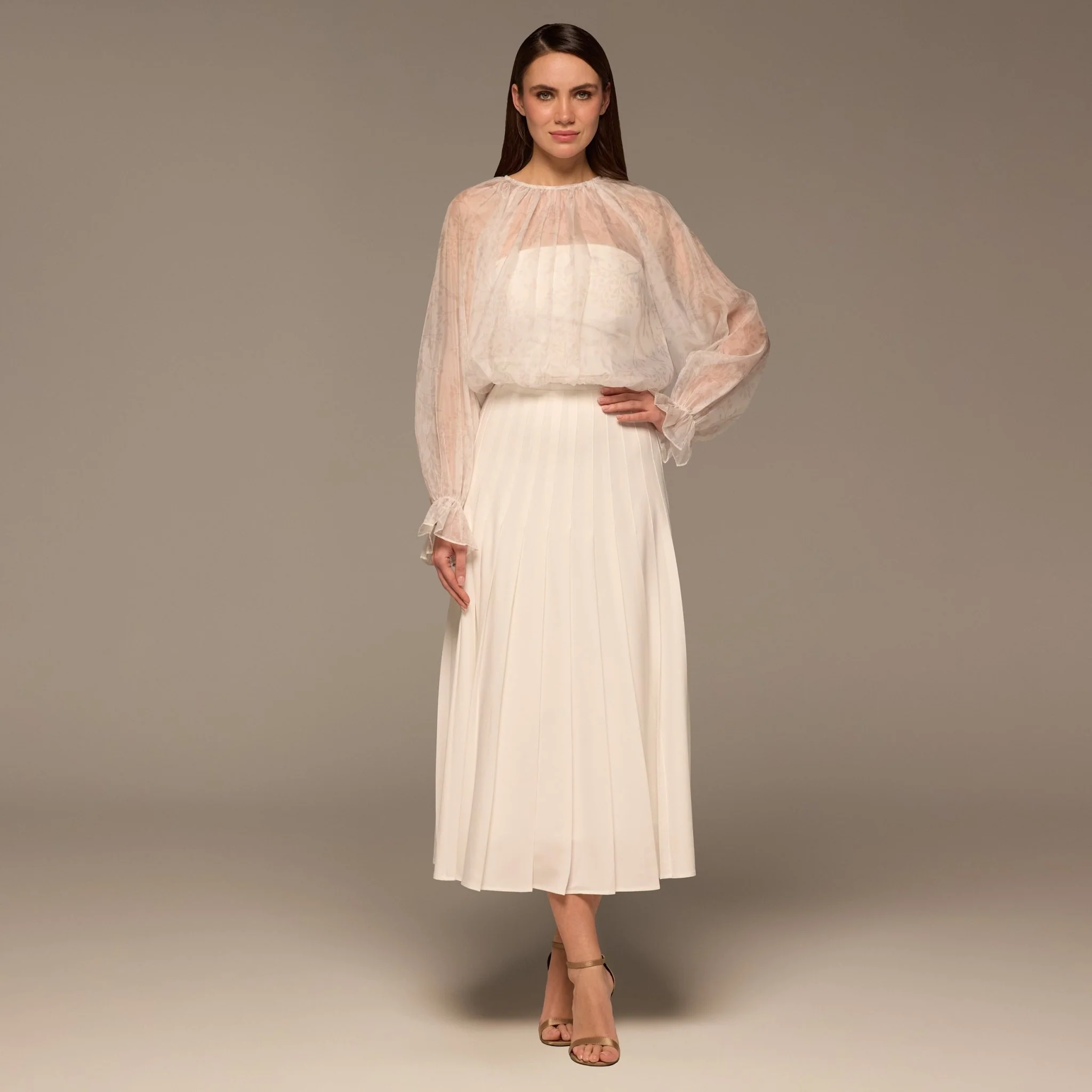Ivory Pleated A Line Midi Skirt - Image 4