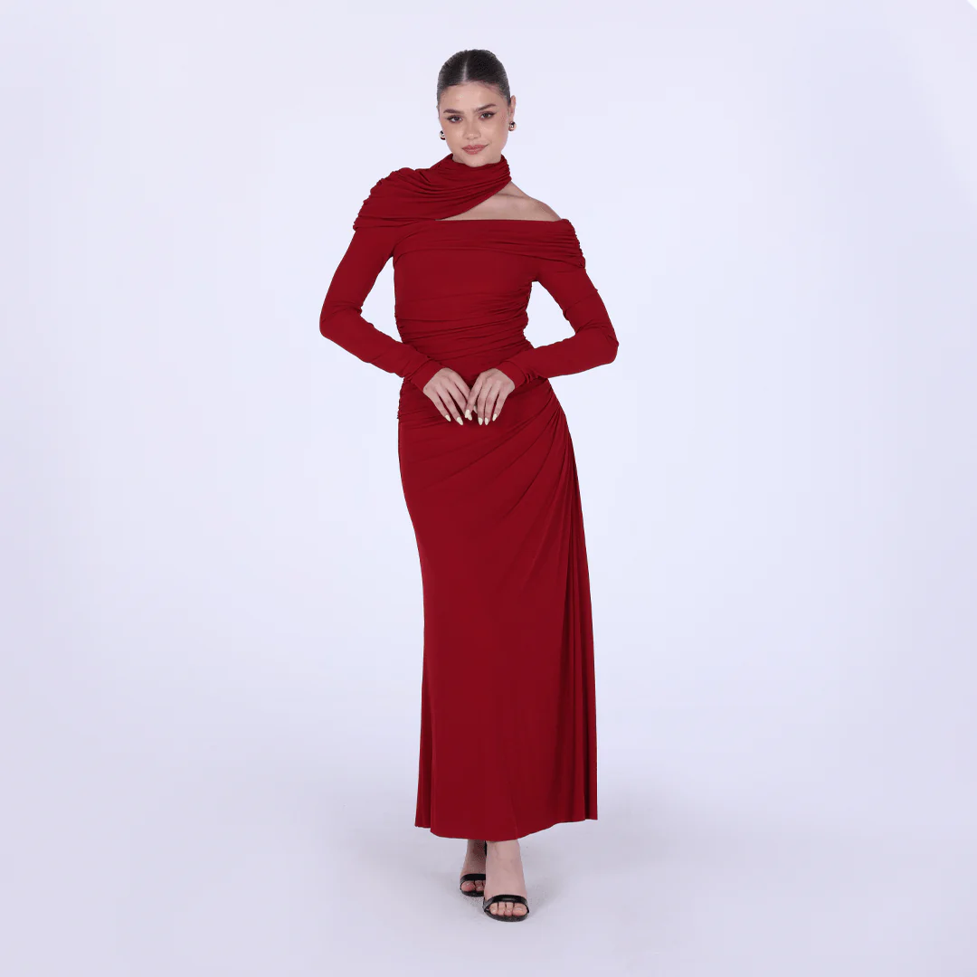 Jersey Gathered Maxi Dress with Shoulder Cut-Out - Image 5