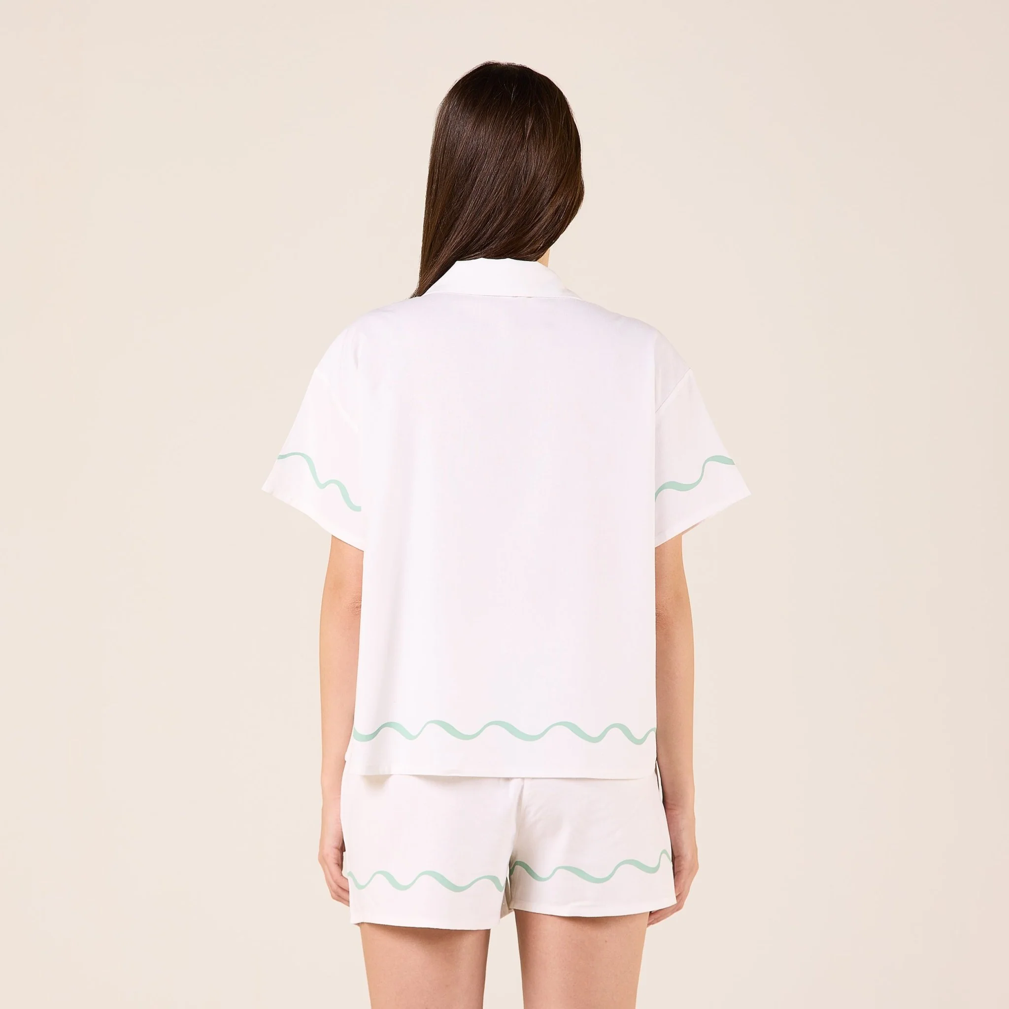 White Linen Blend Wavy Line Shirt - Image 3