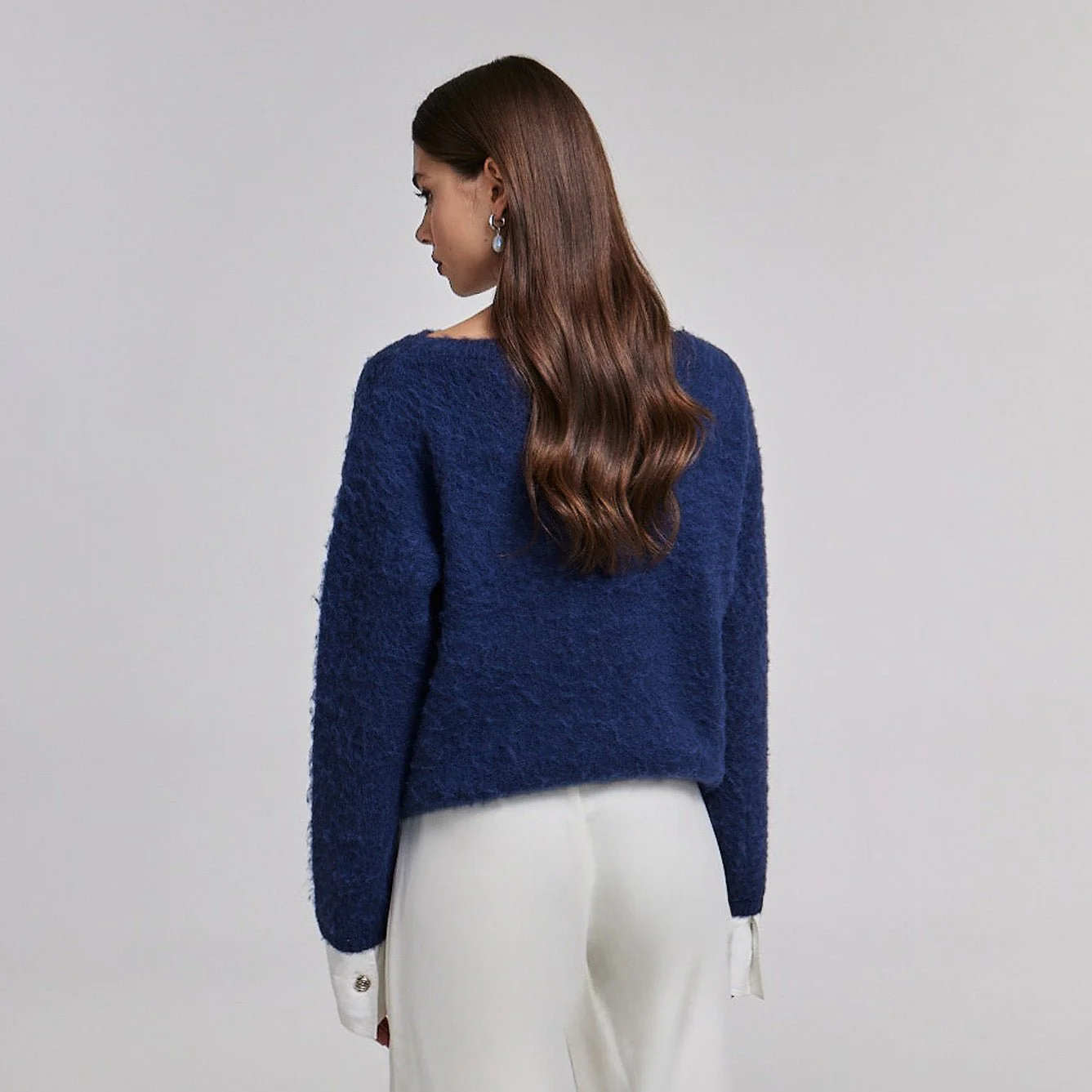 Navy Sweater with Contrast Cuffs - Image 3