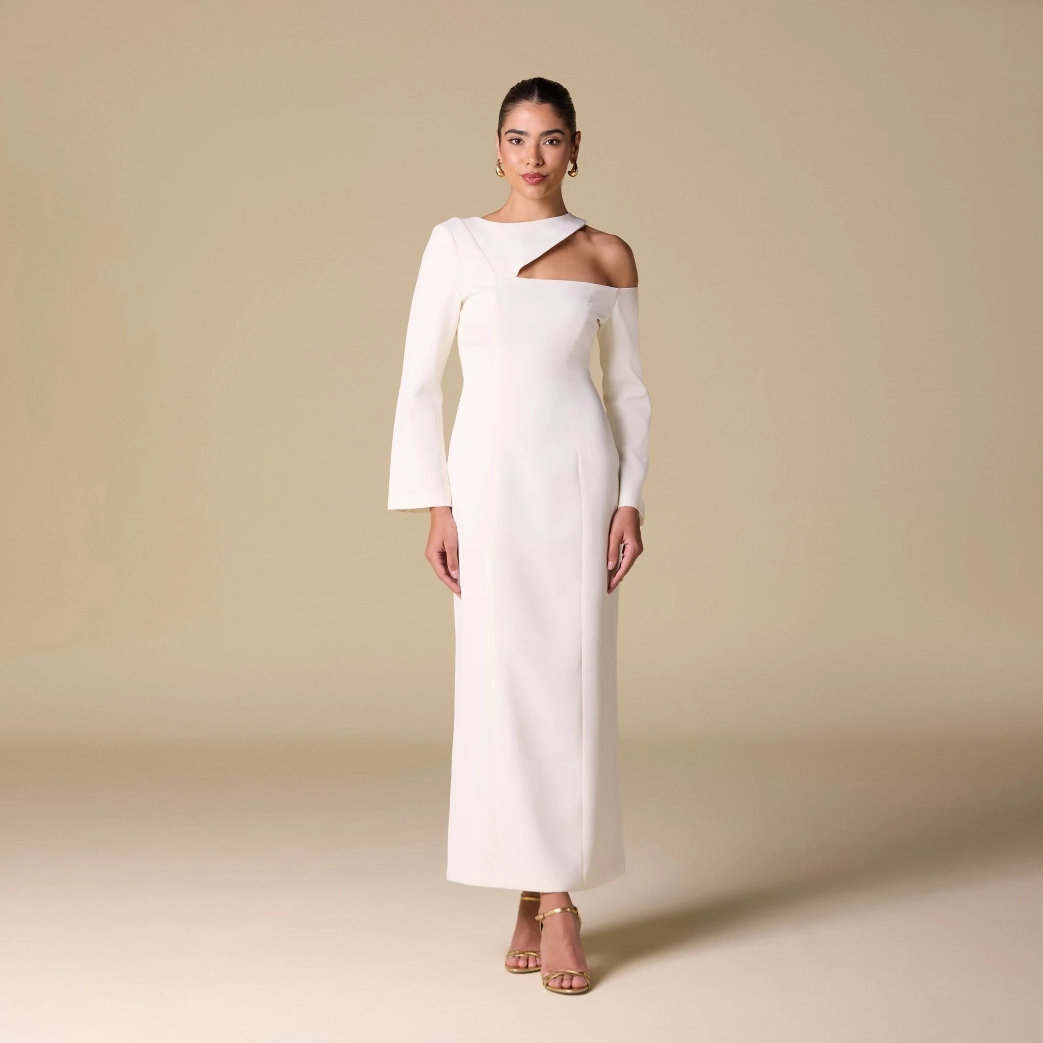 Ivory Open Shoulder Maxi Dress
