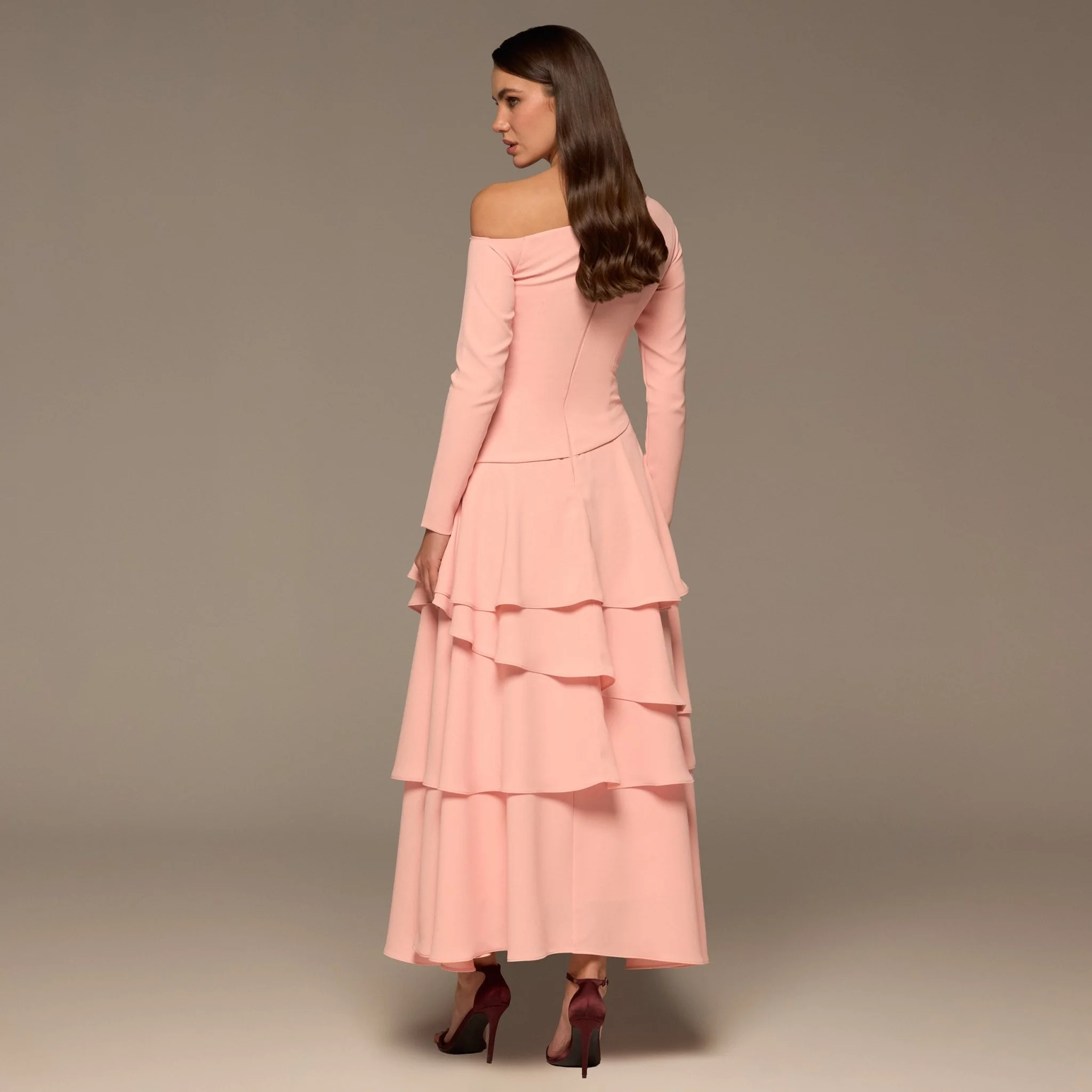 Pink One-Shoulder Tiered Ruffle Dress - Image 4