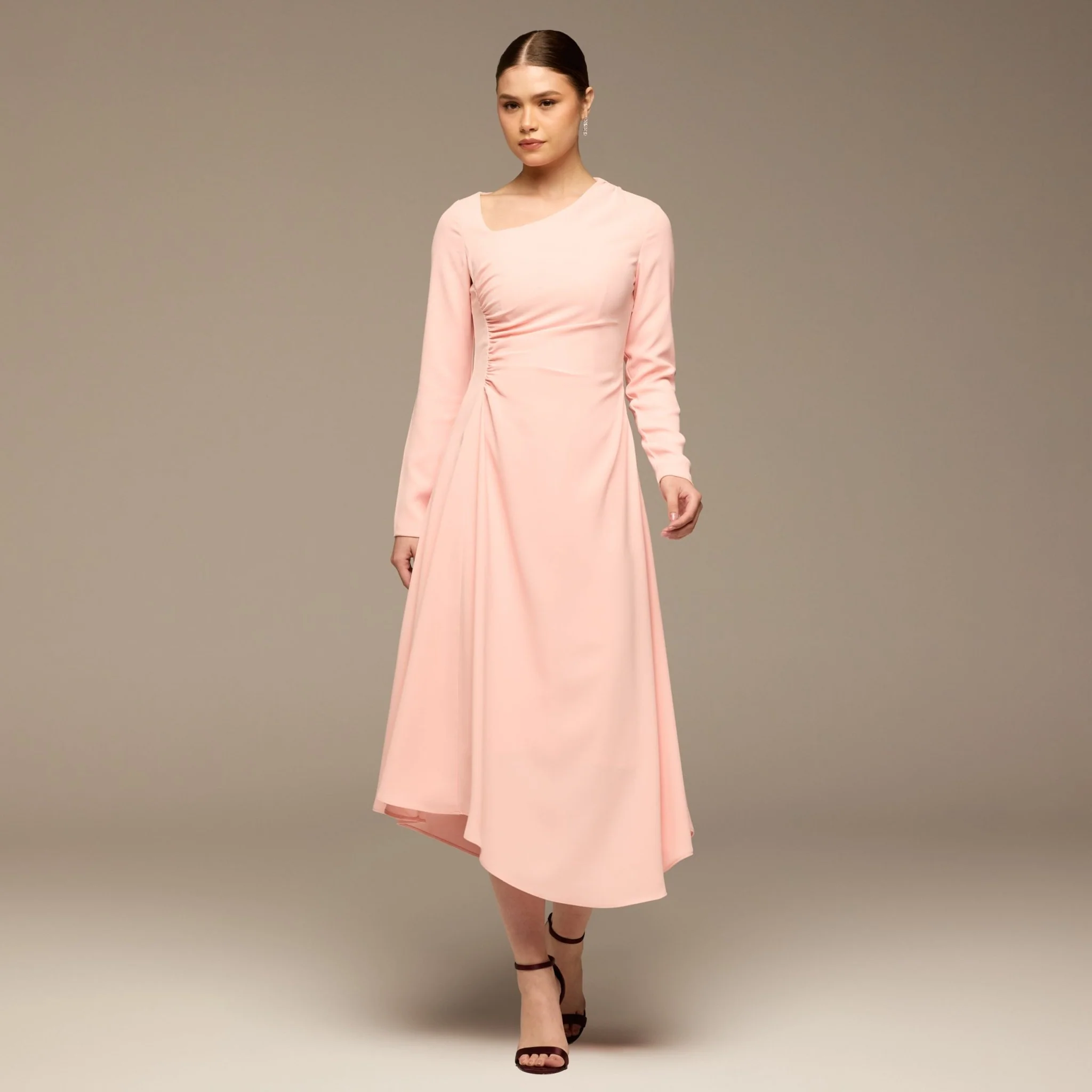 Pink Side Ruched Crepe Midi Dress