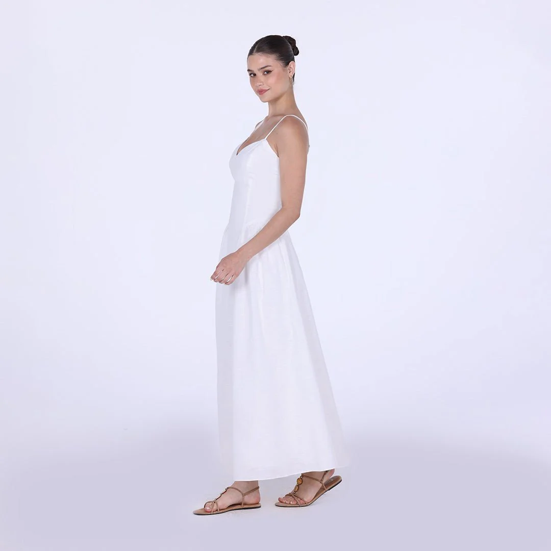 Linen V-neckline Spaghetti Straps Midi Dress - Image 6