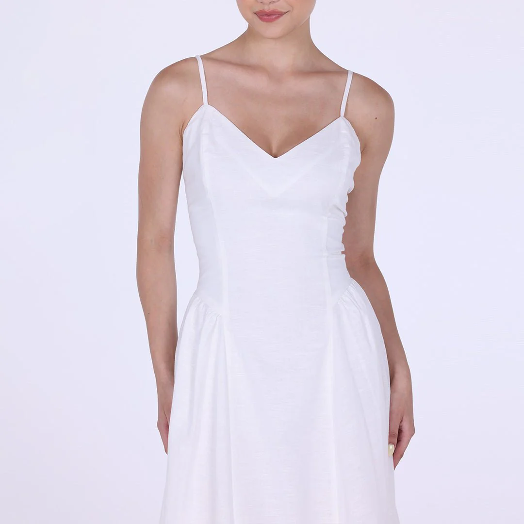 Linen V-neckline Spaghetti Straps Midi Dress - Image 7