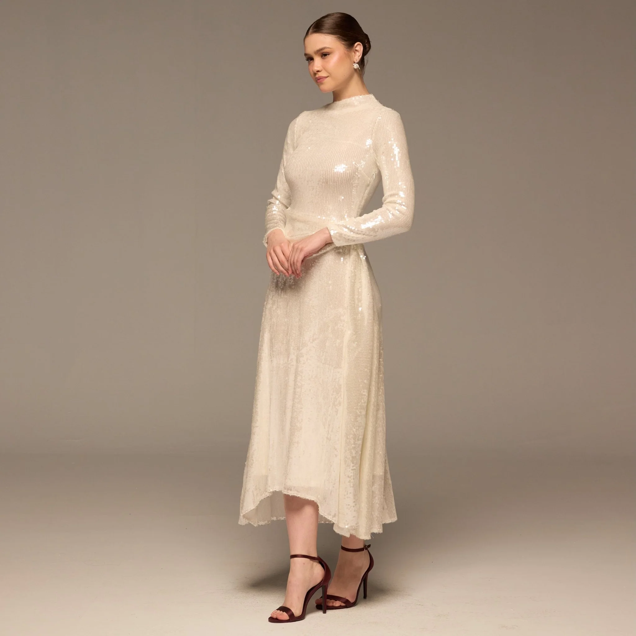 White Draped Waist Sequin Maxi Dress - Image 2