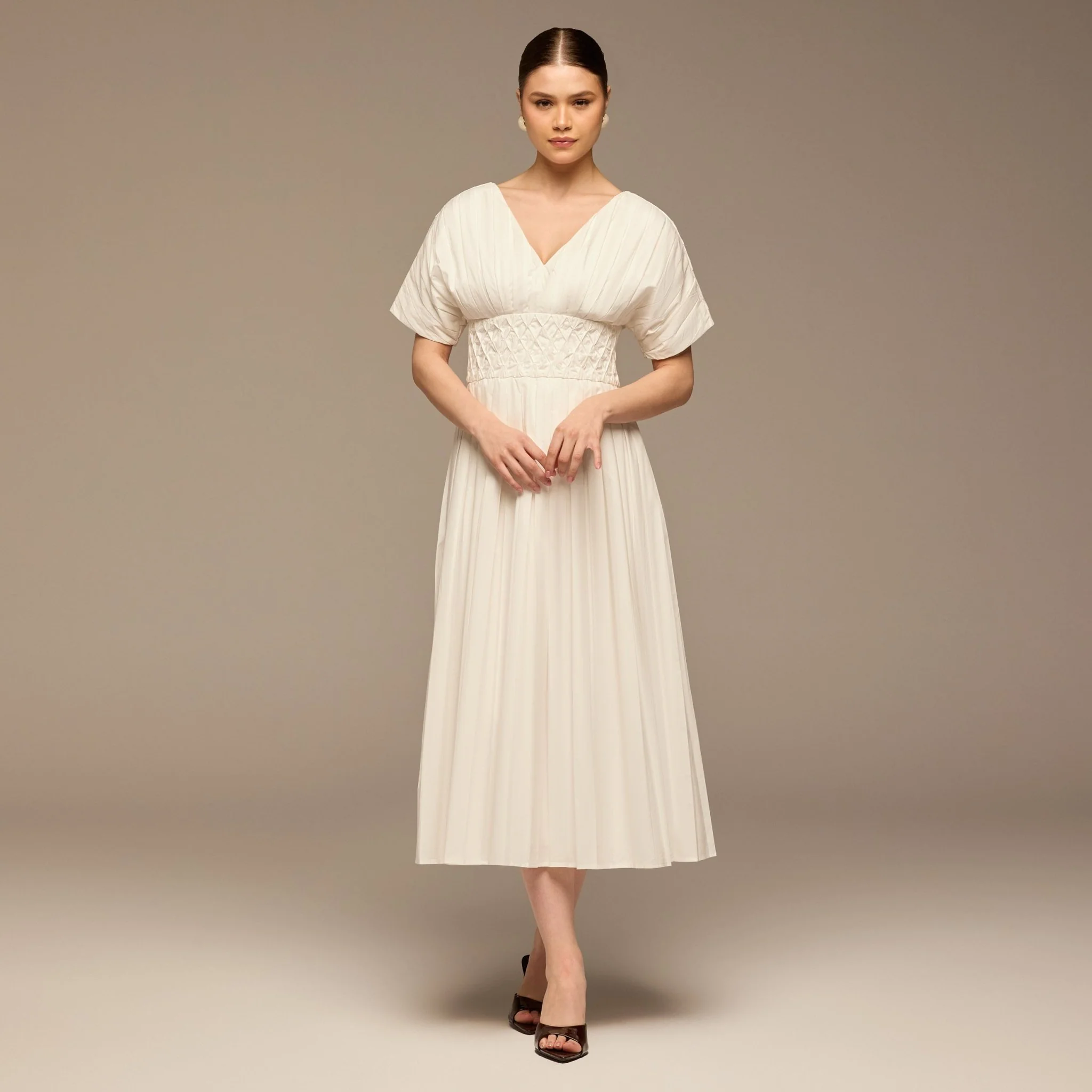 White Poplin Cotton Puffy Sleeve Dress - Image 2